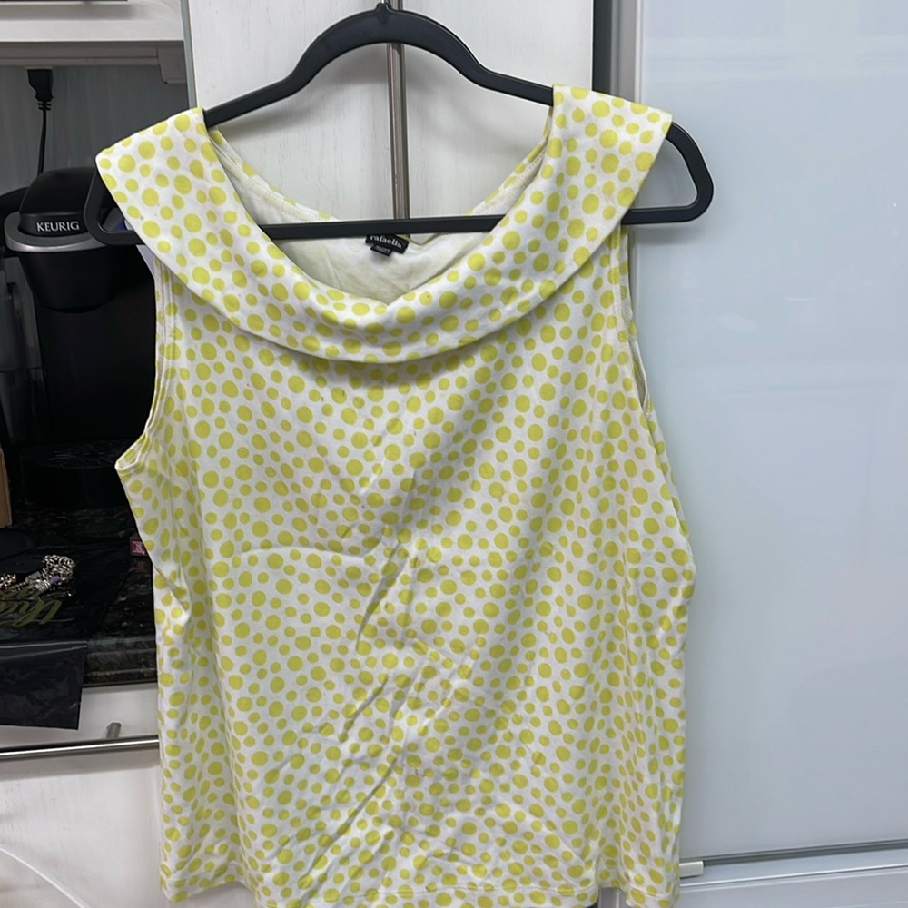 Rafaella Cowl Neck XL Top Lime Green Polka Dots EUC